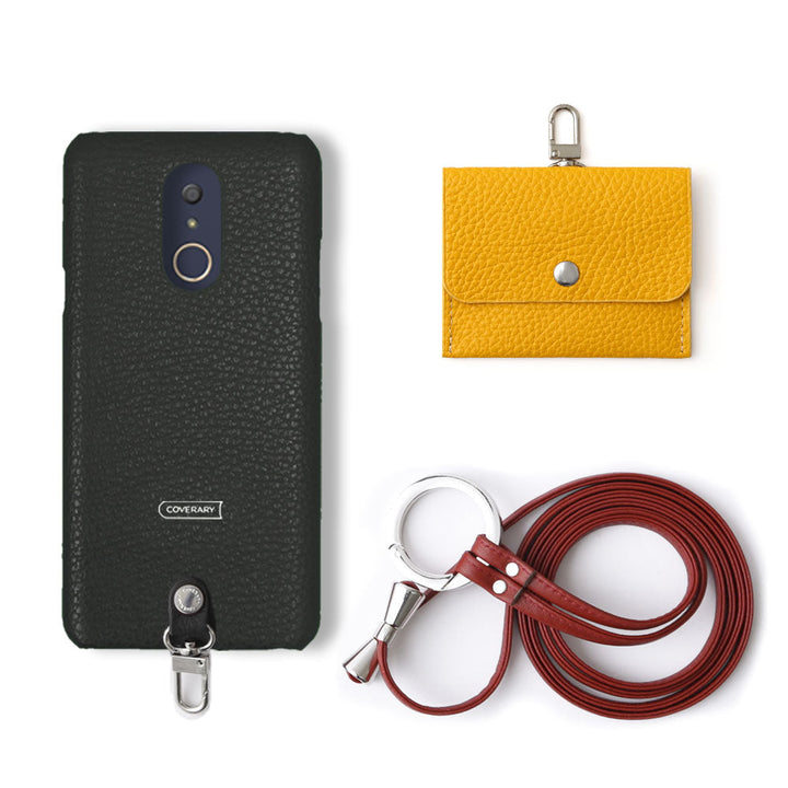 Genuine leather Italian shrink leather 3-piece set A with earphone case & ring shoulder strap back case AQUOS series