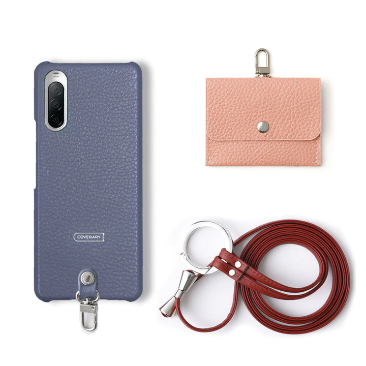 本革 イタリアンシュリンクレザー 3点セットA イヤホンケース&リングショルダーストラップ付き 背面ケース Xperiaシリーズ