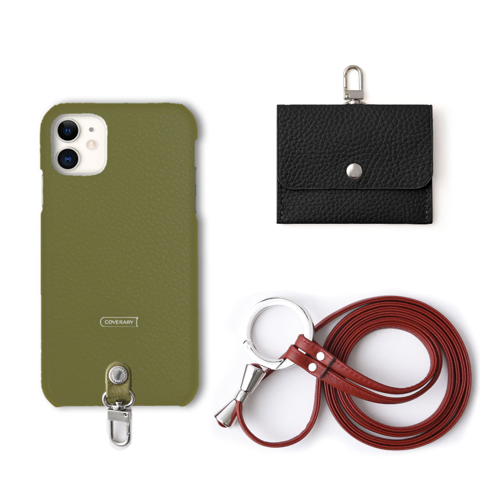 Genuine leather Italian shrink leather 3-piece set A with earphone case & ring shoulder strap back case AQUOS series