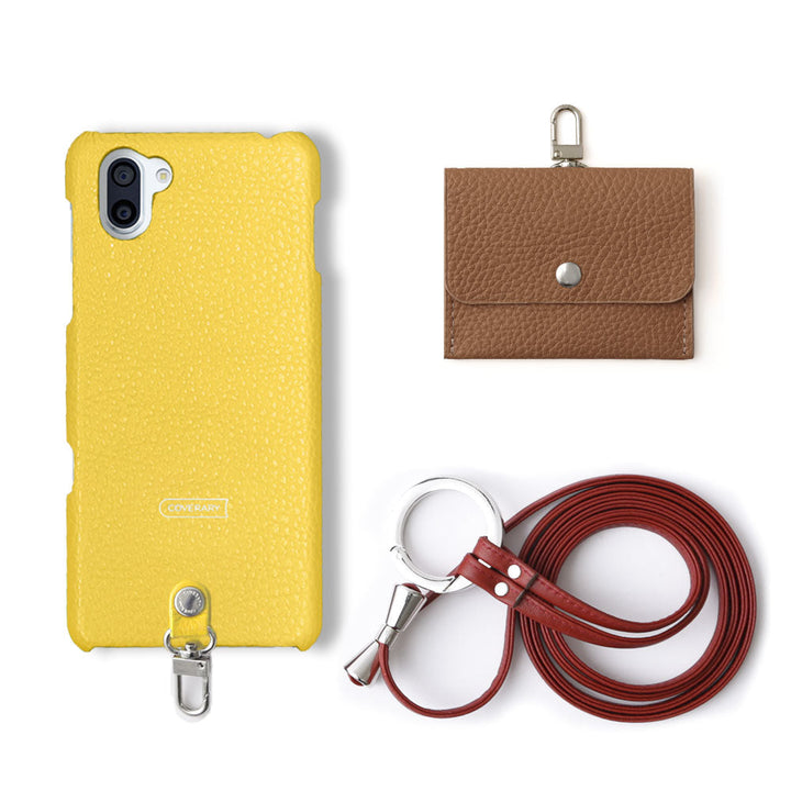 Genuine leather Italian shrink leather 3-piece set A with earphone case & ring shoulder strap back case AQUOS series