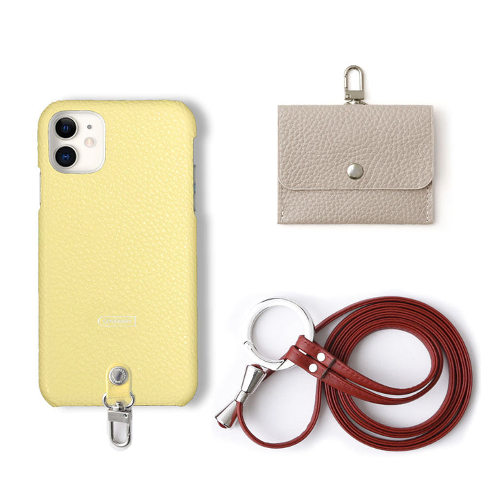 Genuine leather Italian shrink leather 3-piece set A with earphone case & ring shoulder strap, back case for iPhone series