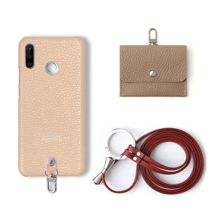 本革 イタリアンシュリンクレザー 3点セットA イヤホンケース&リングショルダーストラップ付き 背面ケース Xperiaシリーズ