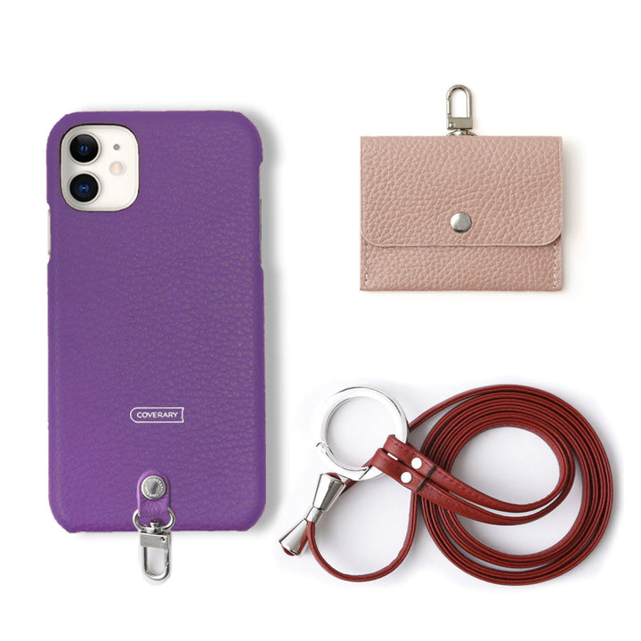 Genuine leather Italian shrink leather 3-piece set A with earphone case & ring shoulder strap back case AQUOS series