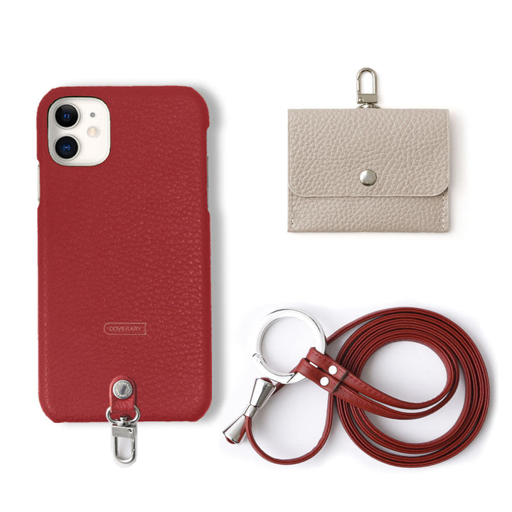 Genuine leather Italian shrink leather 3-piece set A with earphone case & ring shoulder strap back case AQUOS series