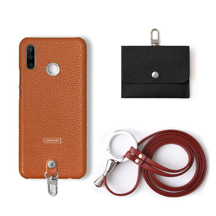 本革 イタリアンシュリンクレザー 3点セットA イヤホンケース&リングショルダーストラップ付き 背面ケース Xperiaシリーズ