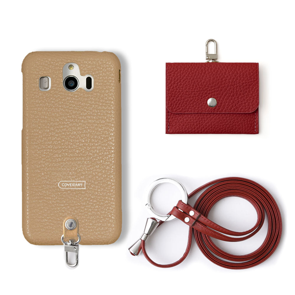 Genuine leather Italian shrink leather 3-piece set A with earphone case & ring shoulder strap, back case for iPhone series