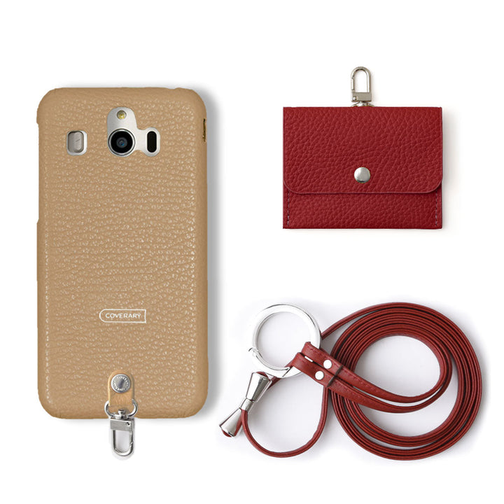 Genuine leather Italian shrink leather 3-piece set A with earphone case & ring shoulder strap, back case for iPhone series