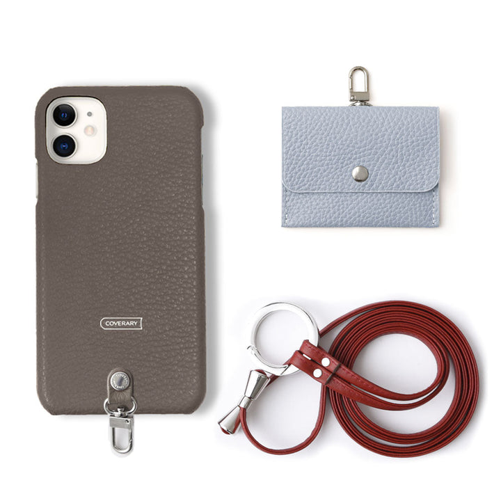 Genuine leather Italian shrink leather 3-piece set A with earphone case & ring shoulder strap back case AQUOS series