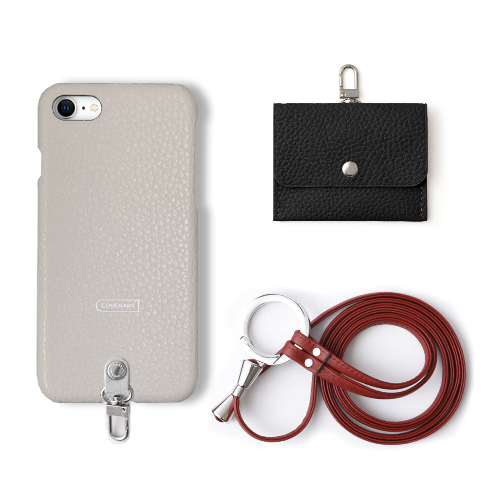 Genuine leather Italian shrink leather 3-piece set A with earphone case & ring shoulder strap back case AQUOS series