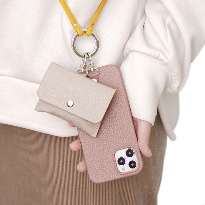 Genuine leather Italian shrink leather 3-piece set A with earphone case & ring shoulder strap, back case for iPhone series