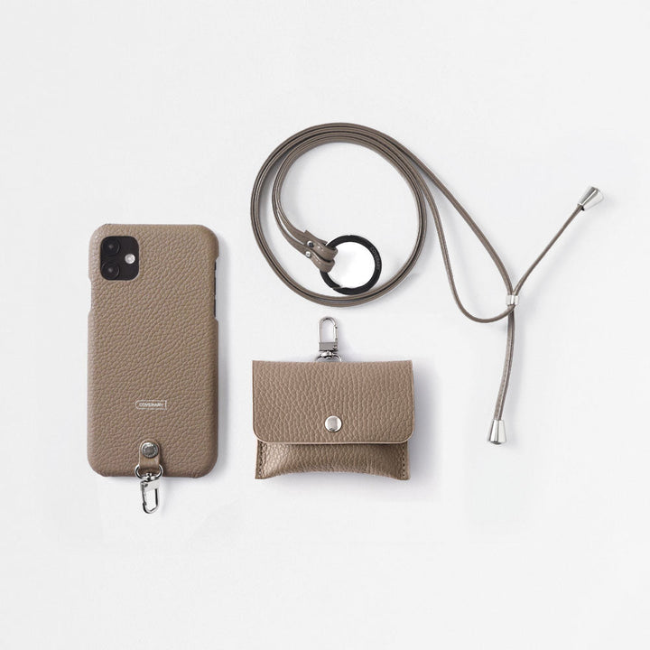 Genuine leather Italian shrink leather 3-piece set A with earphone case & ring shoulder strap back case AQUOS series