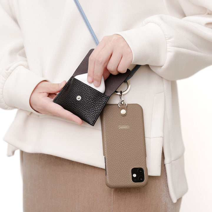 本革 イタリアンシュリンクレザー 3点セットA イヤホンケース&リングショルダーストラップ付き 背面ケース Xperiaシリーズ