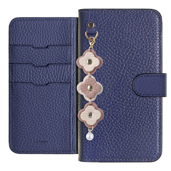 Genuine Leather 32 Colors Italian Shrink Leather Triple Flower Charm Wallet Case (With Belt) Xperia Series