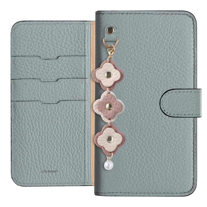 Genuine Leather 32 Colors Italian Shrink Leather Triple Flower Charm Wallet Case (With Belt) Xperia Series