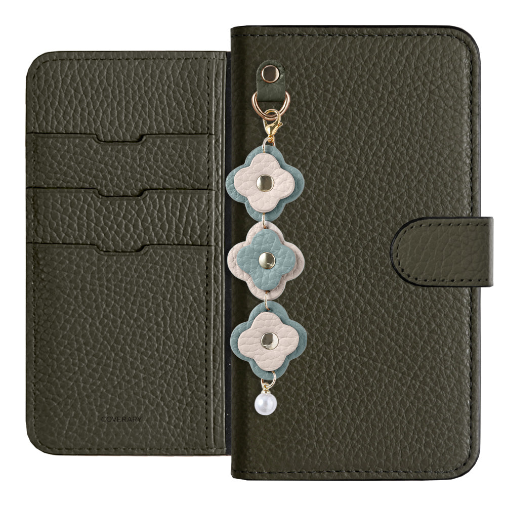 Genuine Leather 32 Colors Italian Shrink Leather Triple Flower Charm Wallet Case (With Belt) Xperia Series