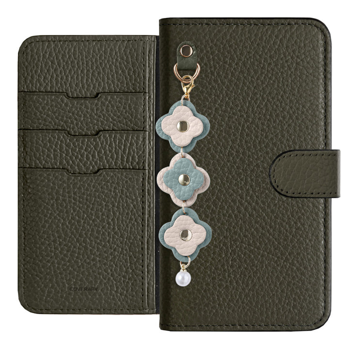 Genuine Leather 32 Colors Italian Shrink Leather Triple Flower Charm Wallet Case (With Belt) Xperia Series