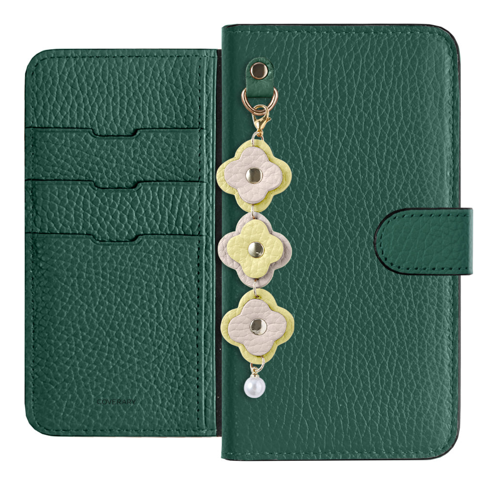 Genuine Leather 32 Colors Italian Shrink Leather Triple Flower Charm Wallet Case (With Belt) Xperia Series