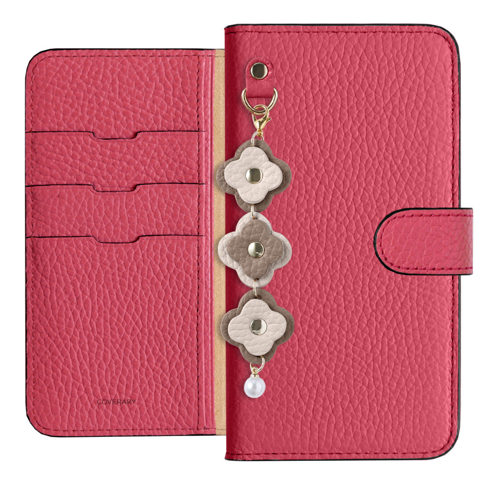 Genuine Leather 32 Colors Italian Shrink Leather Triple Flower Charm Wallet Case (With Belt) Xperia Series