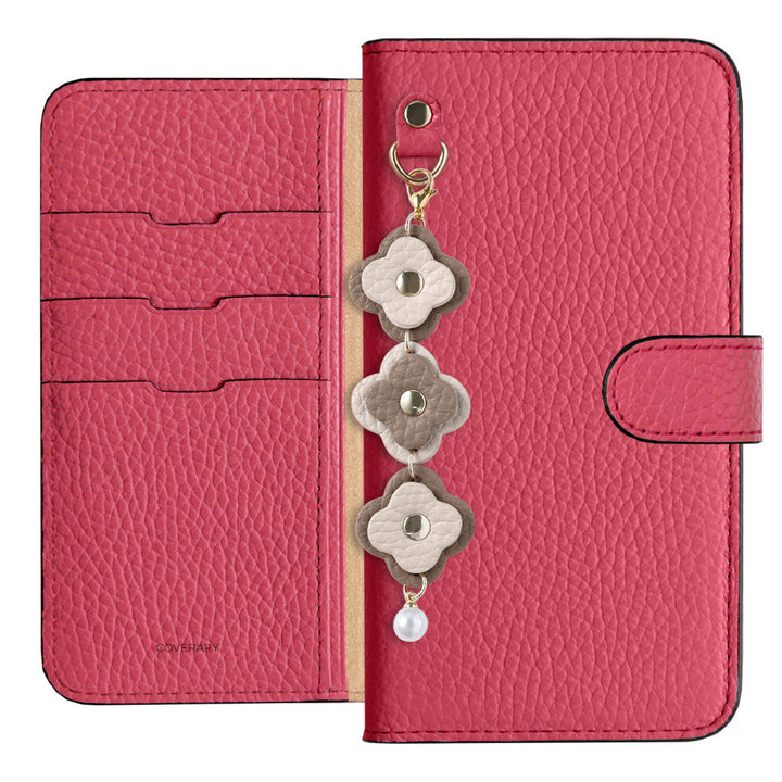 Genuine Leather 32 Colors Italian Shrink Leather Triple Flower Charm Wallet Case (With Belt) Xperia Series