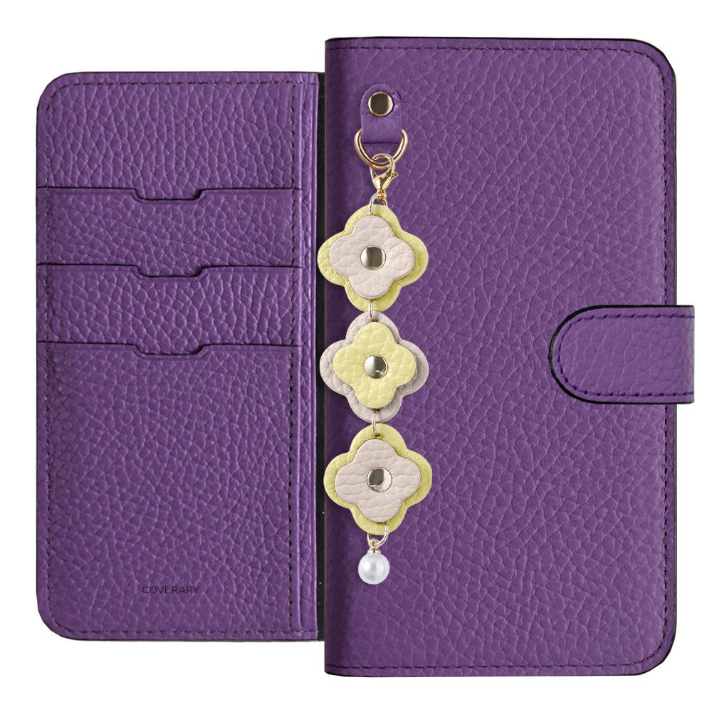 Genuine Leather 32 Colors Italian Shrink Leather Triple Flower Charm Wallet Case (With Belt) Xperia Series