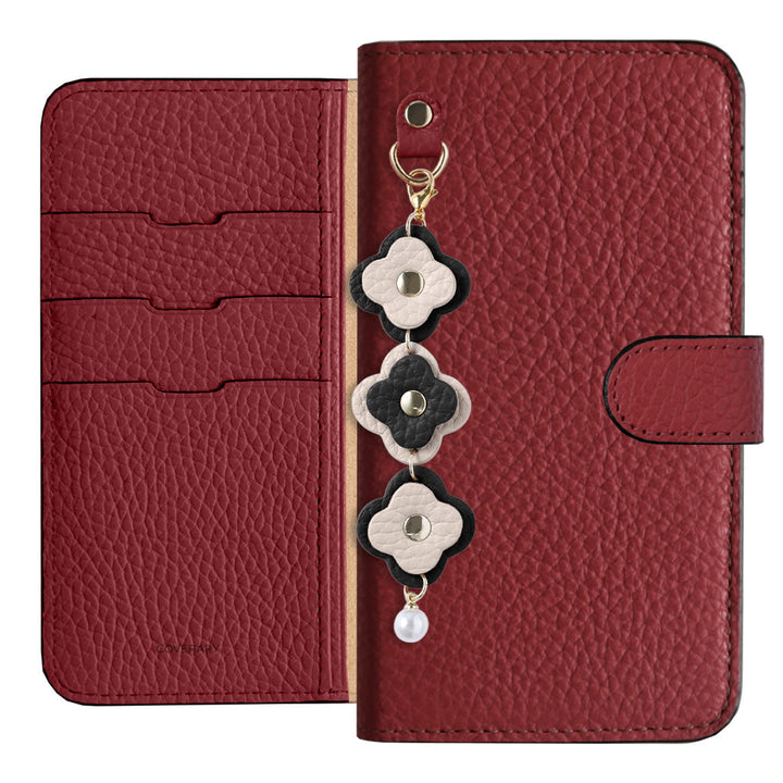 Genuine Leather 32 Colors Italian Shrink Leather Triple Flower Charm Wallet Case (With Belt) Xperia Series