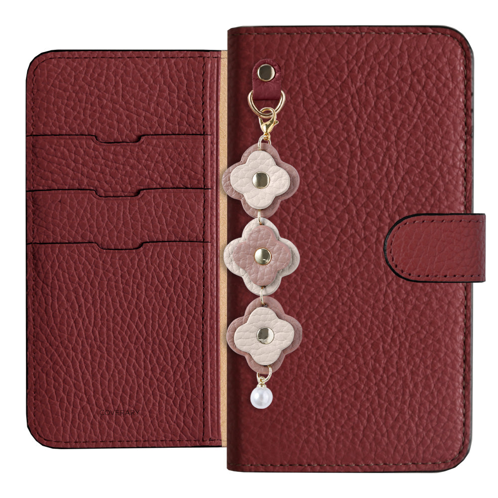 Genuine Leather 32 Colors Italian Shrink Leather Triple Flower Charm Wallet Case (With Belt) Xperia Series