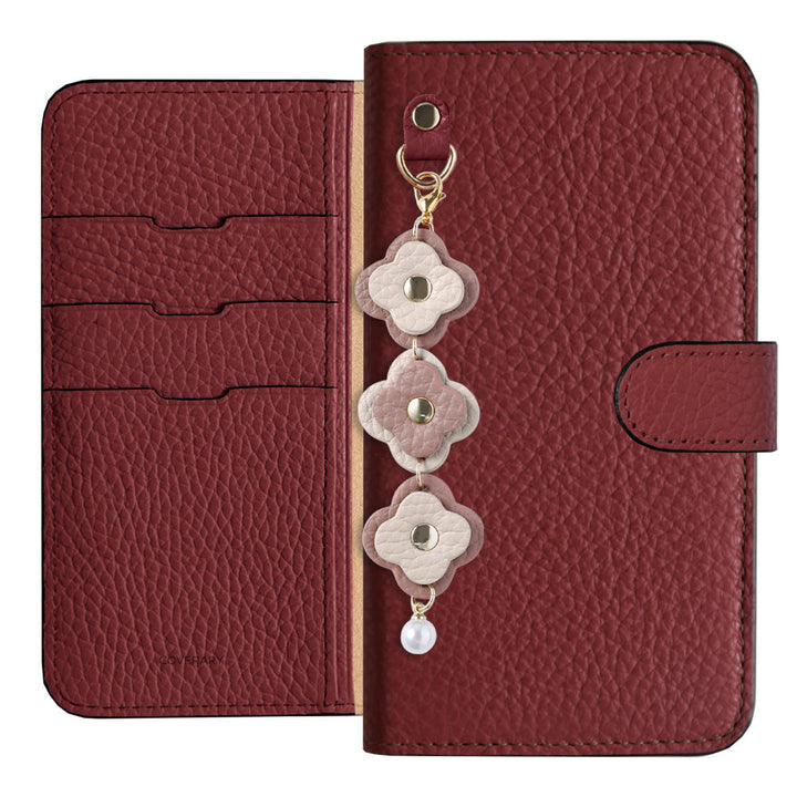 Genuine Leather 32 Colors Italian Shrink Leather Triple Flower Charm Wallet Case (With Belt) Xperia Series
