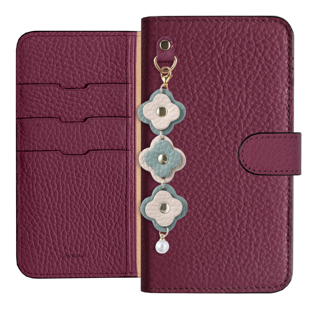 Genuine Leather 32 Colors Italian Shrink Leather Triple Flower Charm Wallet Case (With Belt) Xperia Series