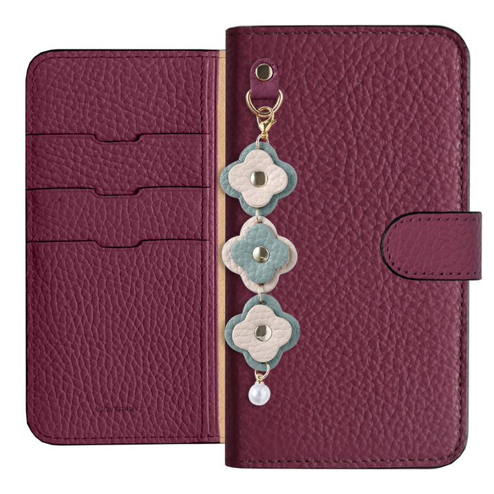 Genuine Leather 32 Colors Italian Shrink Leather Triple Flower Charm Wallet Case (With Belt) Xperia Series