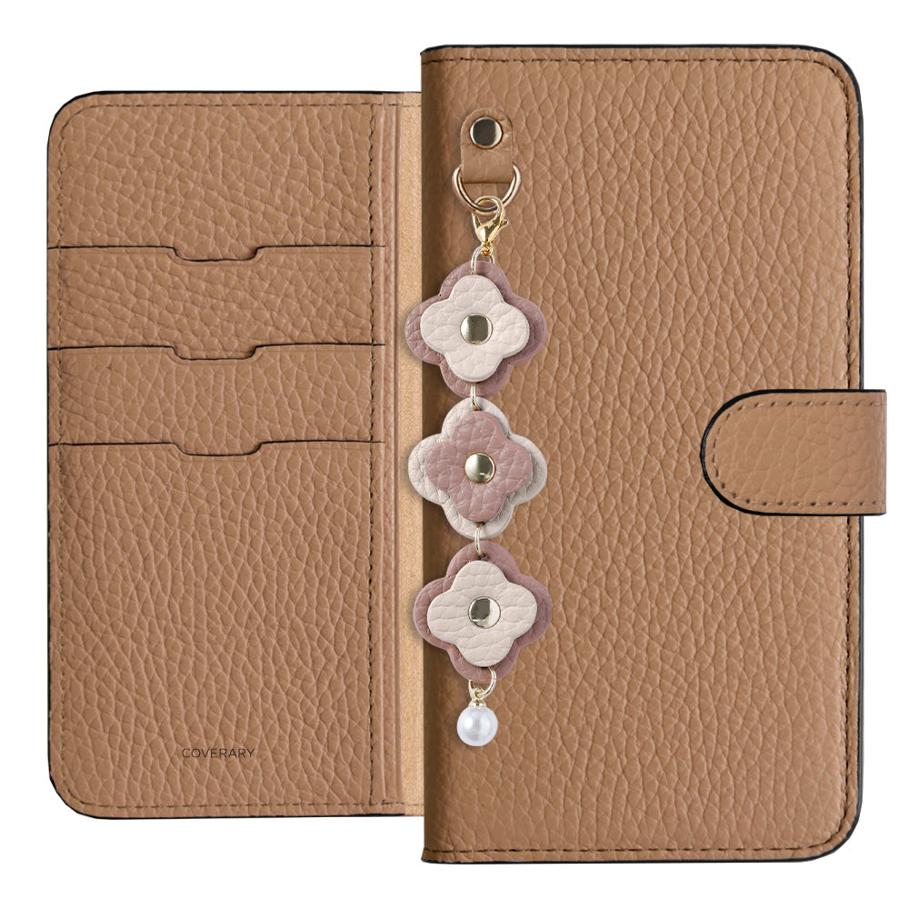 Genuine Leather 32 Colors Italian Shrink Leather Triple Flower Charm Wallet Case (With Belt) Xperia Series