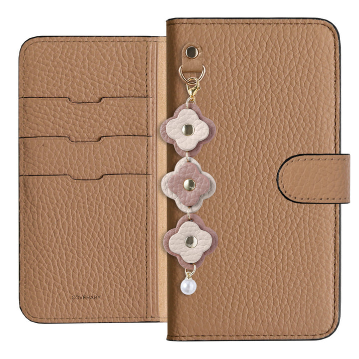 Genuine Leather 32 Colors Italian Shrink Leather Triple Flower Charm Wallet Case (With Belt) Xperia Series