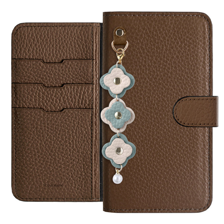 Genuine Leather 32 Colors Italian Shrink Leather Triple Flower Charm Wallet Case (With Belt) Xperia Series