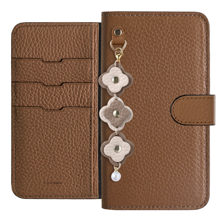 Genuine Leather 32 Colors Italian Shrink Leather Triple Flower Charm Wallet Case (With Belt) Xperia Series