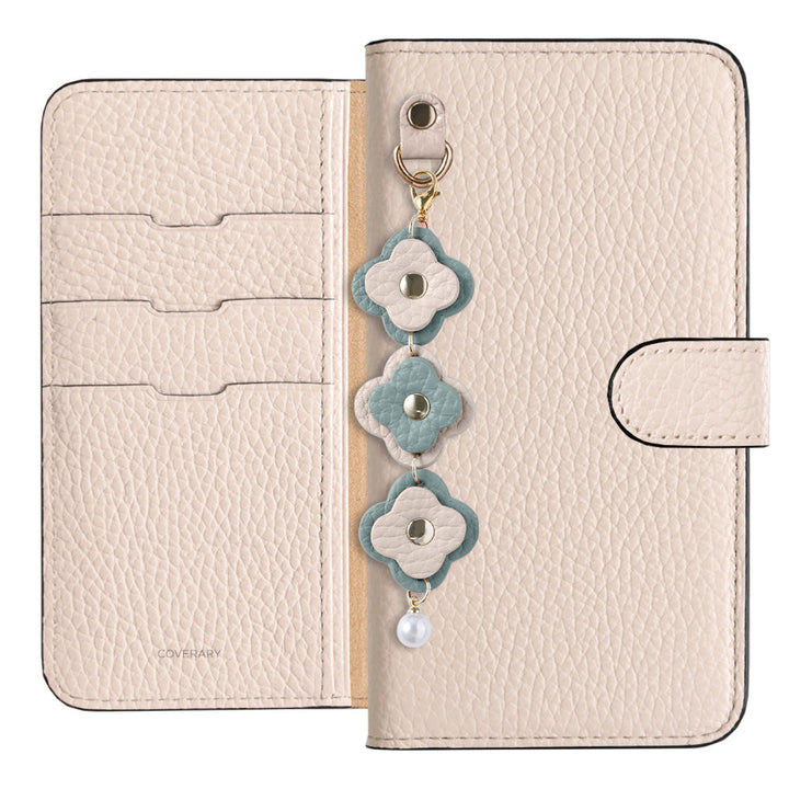 Genuine Leather 32 Colors Italian Shrink Leather Triple Flower Charm Wallet Case (With Belt) Xperia Series