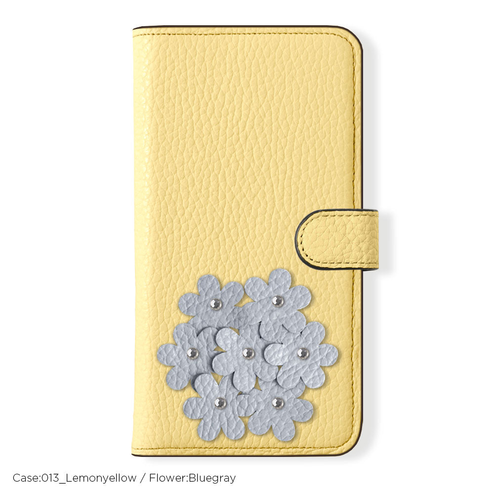 自分でデザイン あじさい フラワーデコ 手帳型ケース 本革 32色 イタリアンシュリンクレザー