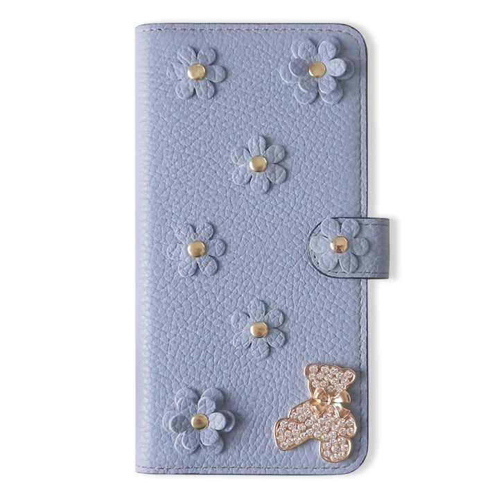 本革 32色 イタリアンシュリンクレザー フラワーベアデコ 手帳型ケース（ベルトあり）