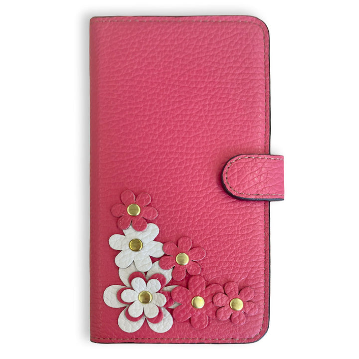 Genuine leather 32 colors Italian shrink leather flower motif B notebook-style case (with belt)