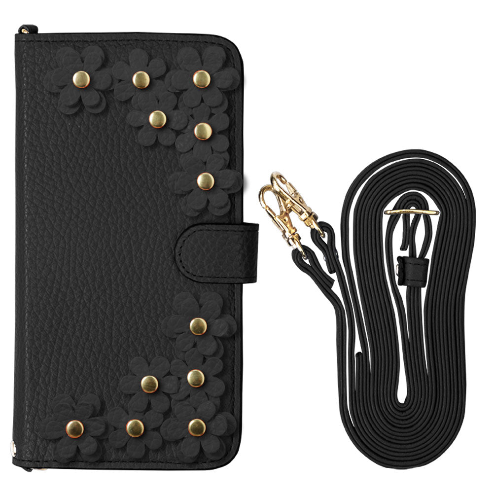 Genuine leather 32 colors Italian shrink leather shoulder strap included flower motif notebook-style case (with belt) Xperia series