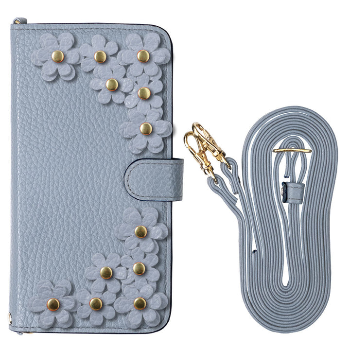 Genuine leather 32 colors Italian shrink leather shoulder strap included flower motif notebook-style case (with belt) Google Pixel series