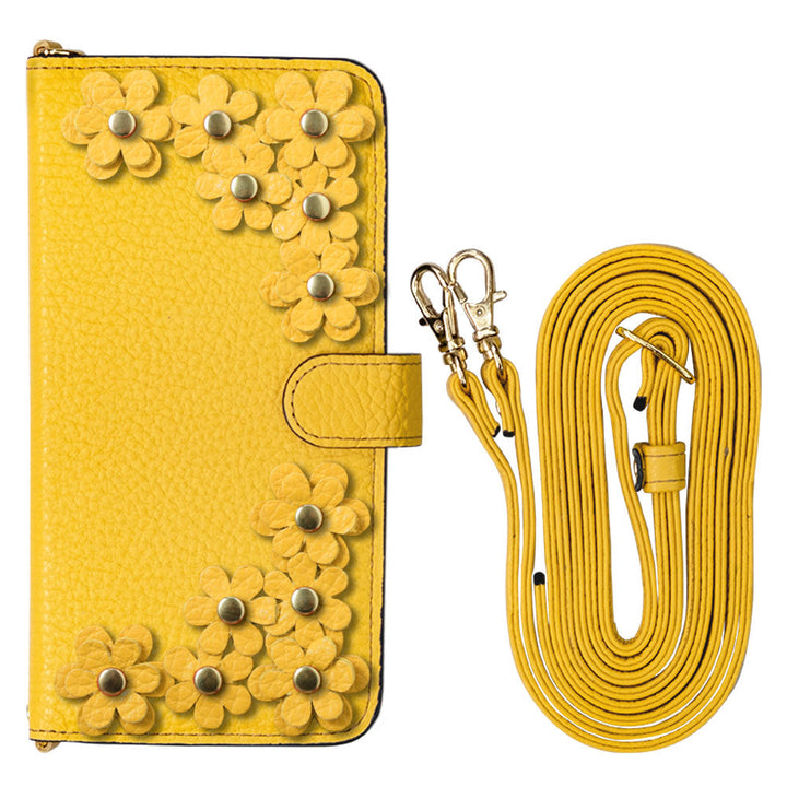 Genuine leather 32 colors Italian shrink leather shoulder strap included flower motif notebook-style case (with belt) Google Pixel series