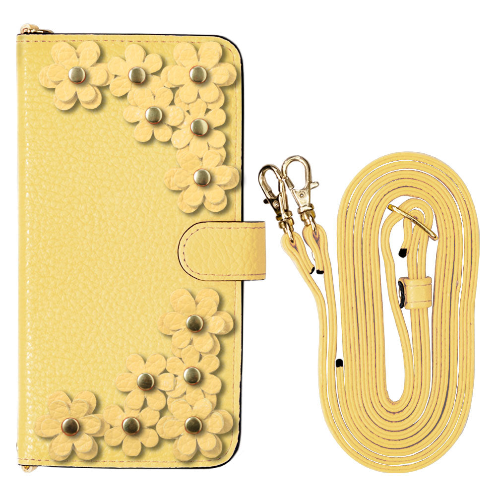 Genuine leather 32 colors Italian shrink leather shoulder strap included flower motif notebook-style case (with belt) iPhone series