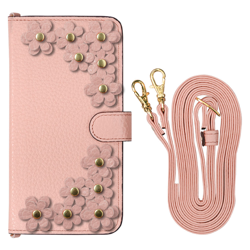 Genuine leather 32 colors Italian shrink leather shoulder strap included flower motif notebook-style case (with belt) Xperia series