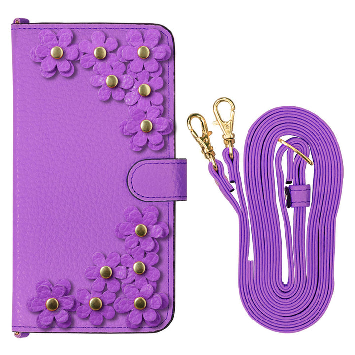 Genuine leather 32 colors Italian shrink leather shoulder strap included flower motif notebook-style case (with belt) Xperia series