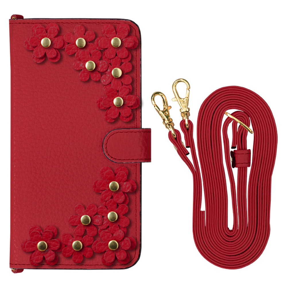 Genuine leather 32 colors Italian shrink leather shoulder strap included flower motif notebook-style case (with belt) Xperia series