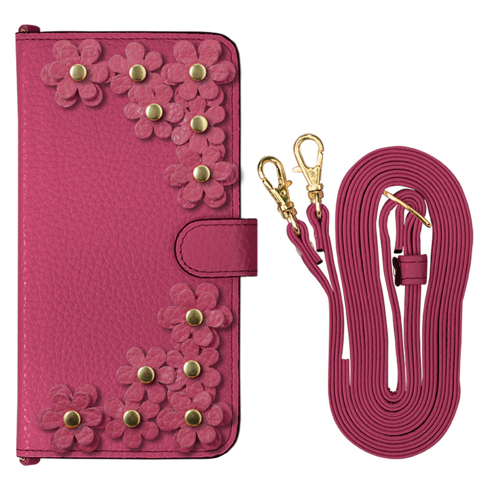 Genuine leather 32 colors Italian shrink leather shoulder strap included flower motif notebook-style case (with belt) Xperia series
