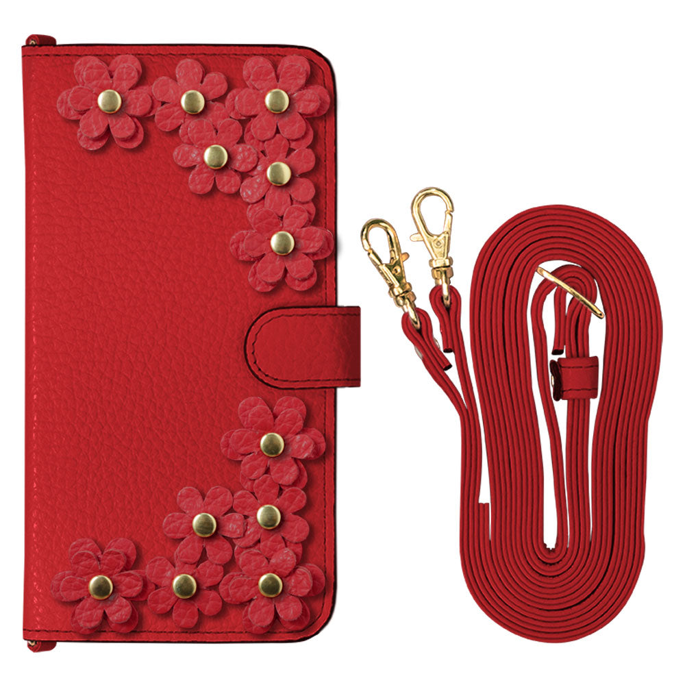 Genuine leather 32 colors Italian shrink leather shoulder strap included flower motif notebook-style case (with belt) iPhone series