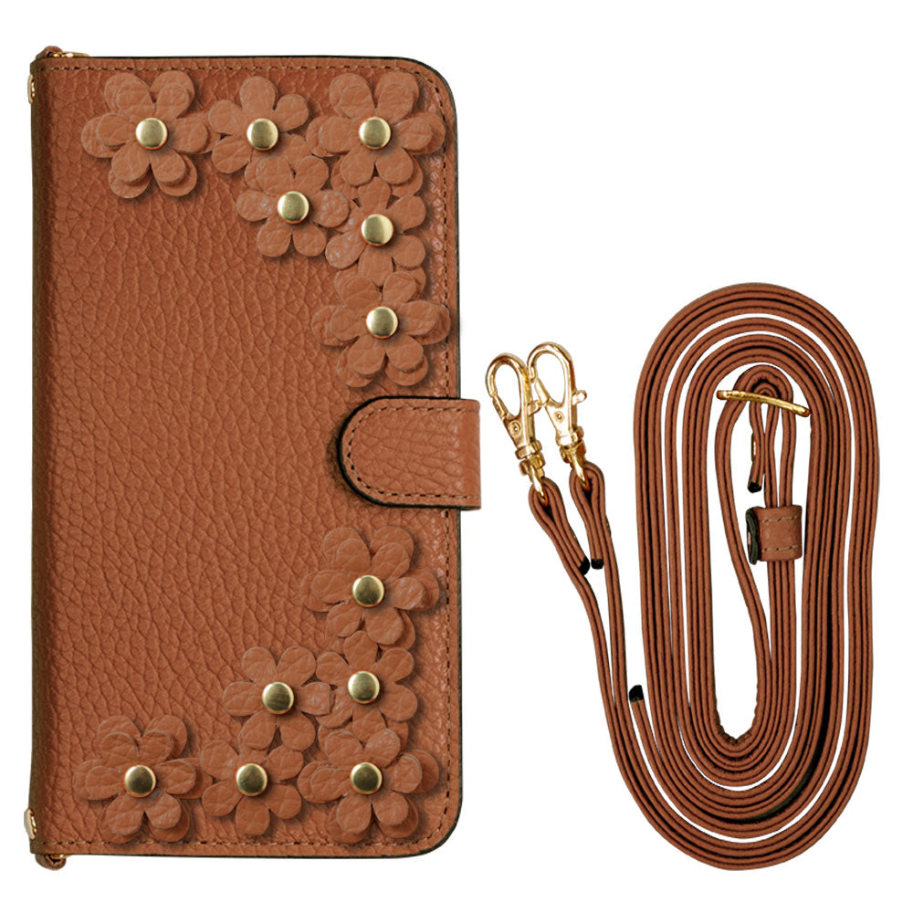 Genuine leather 32 colors Italian shrink leather shoulder strap included flower motif notebook-style case (with belt) Xperia series