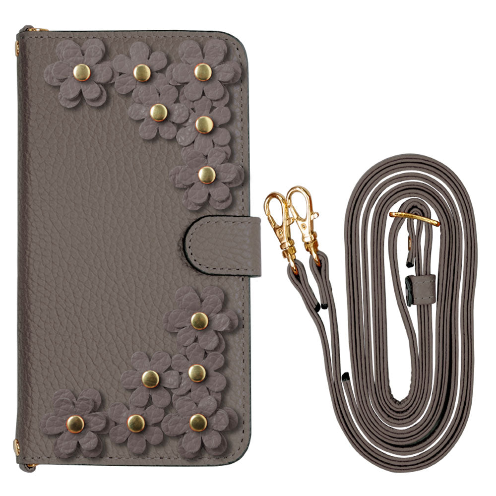 Genuine leather 32 colors Italian shrink leather shoulder strap included flower motif notebook-style case (with belt) Xperia series
