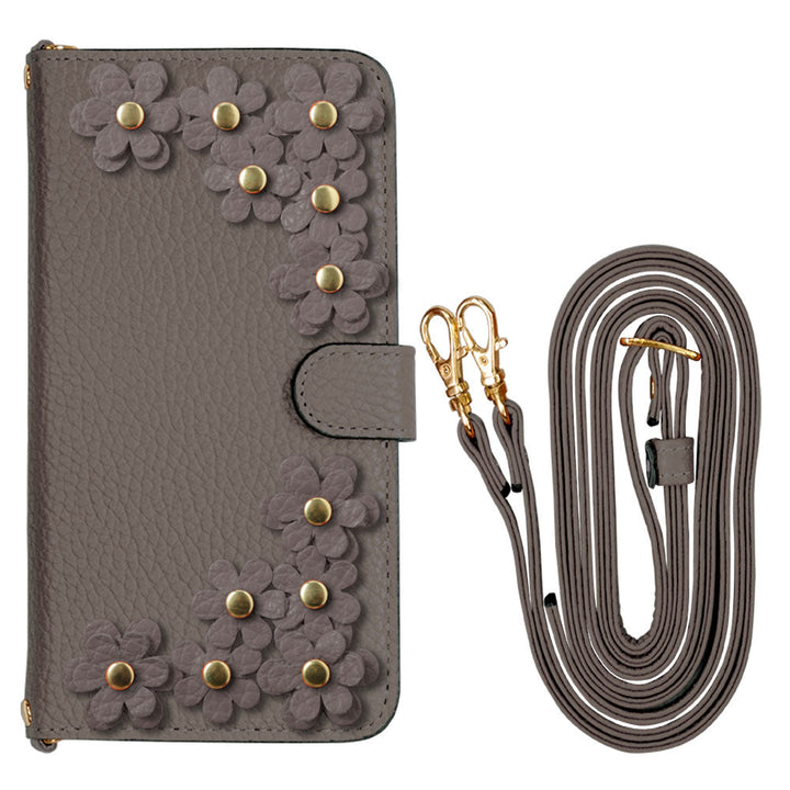 Genuine leather 32 colors Italian shrink leather shoulder strap included flower motif notebook-style case (with belt) Google Pixel series