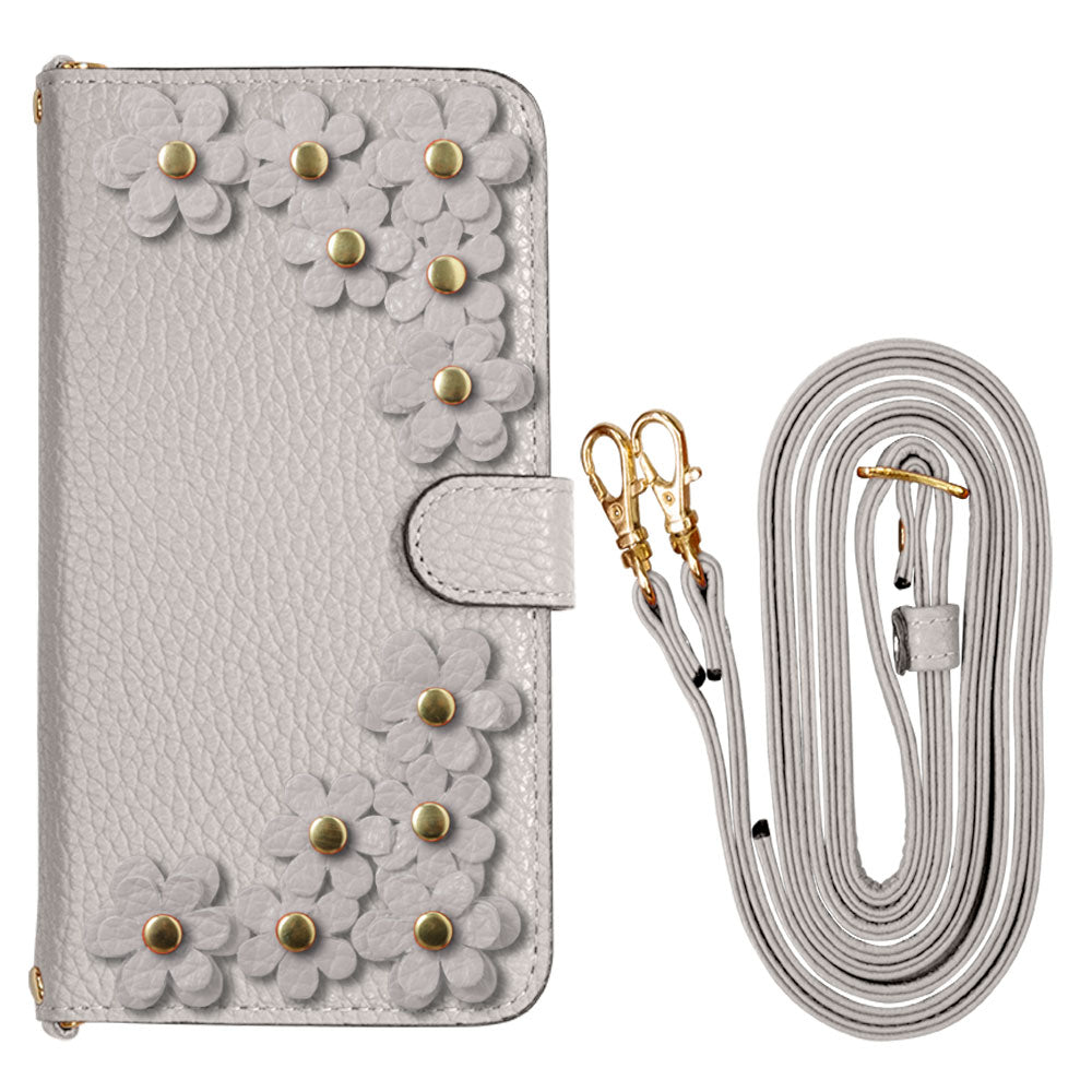 Genuine leather 32 colors Italian shrink leather shoulder strap included flower motif notebook-style case (with belt) Google Pixel series
